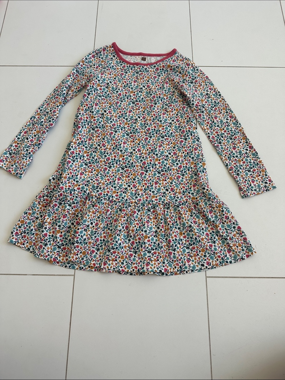Tea collection Long Sleeve Floral Ruffle Hem Kids Dress - Multicolor 7
